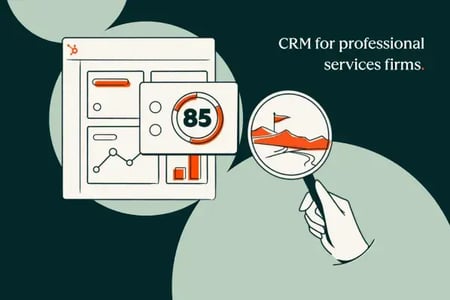 CRM for professional services firms, represented by a crm and a magnifying glass